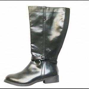 Black faux leather boots